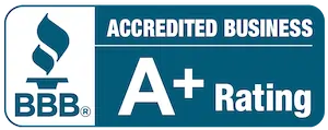 Better Business Bureau Accredited Business A+ Rating badge.